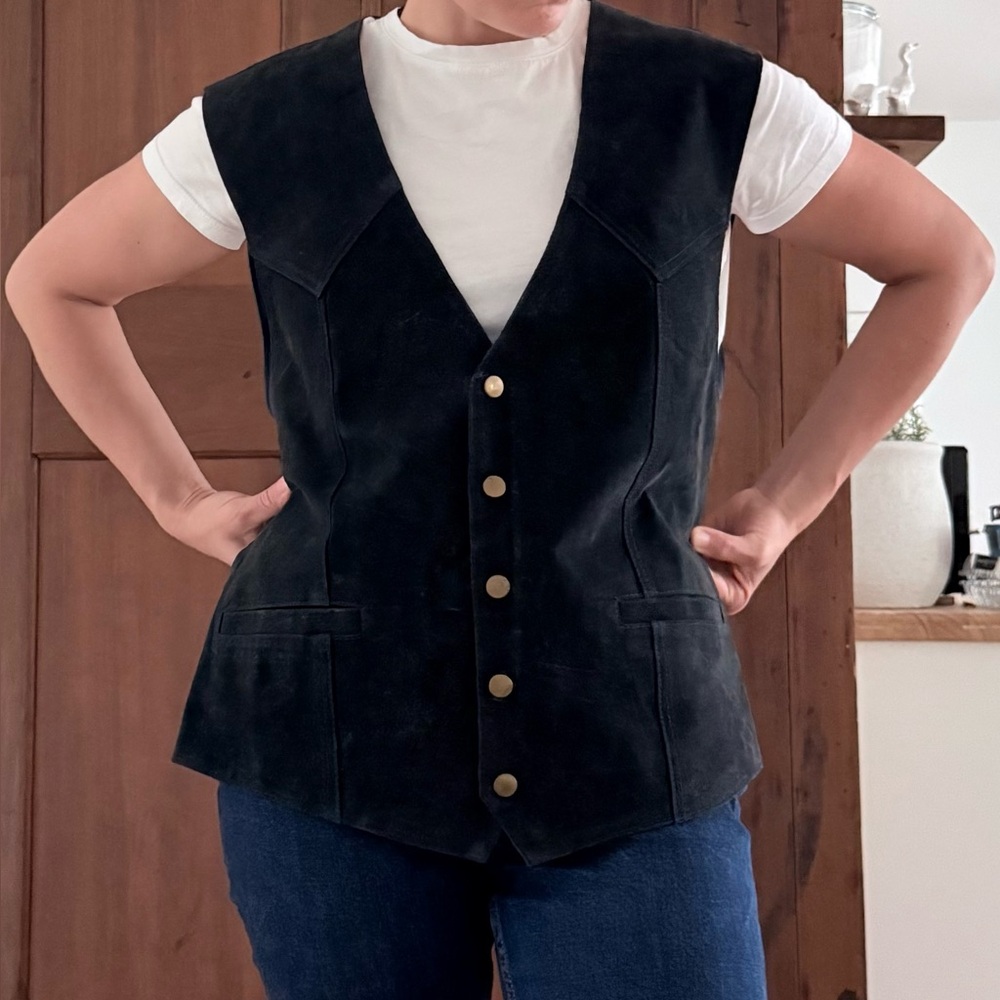 Classic Navy Blue Suede Button-Front Vest